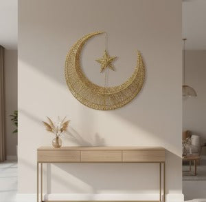 Gold Crescent Moon & Star Decorative Hanging Ornament