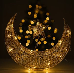Gold Crescent Moon & Star Decorative Hanging Ornament