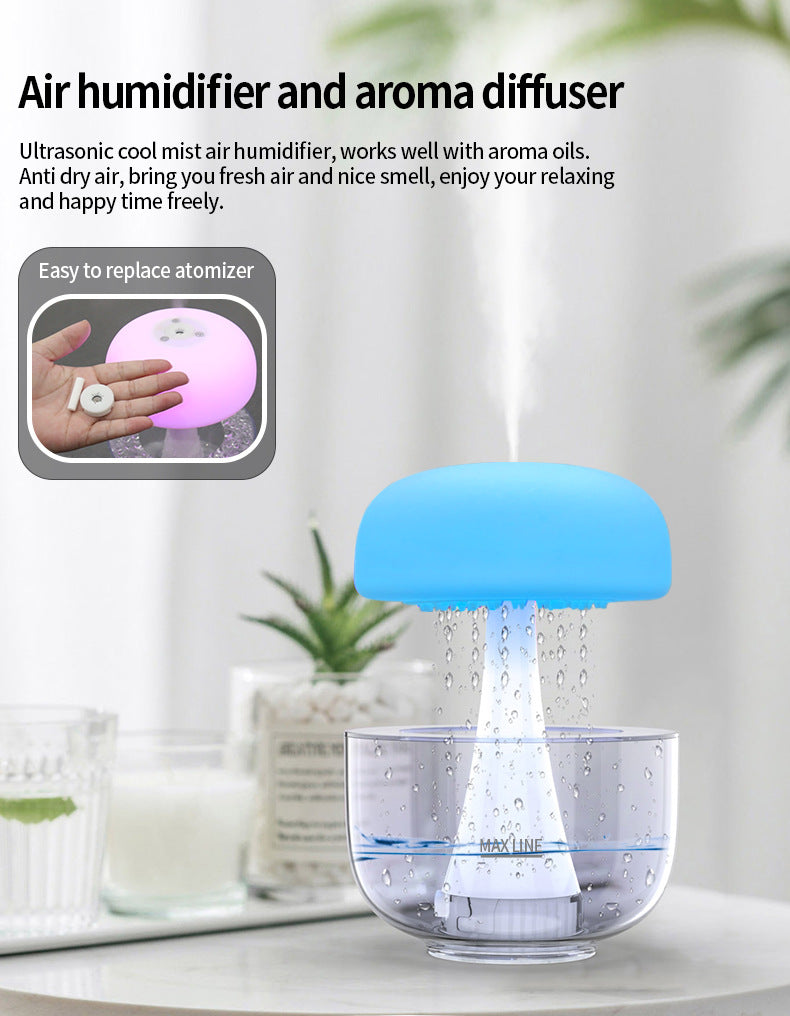 Cloud Rain Jellyfish Humidifier – Ultrasonic Aroma Diffuser with 7-Color Ambient Light